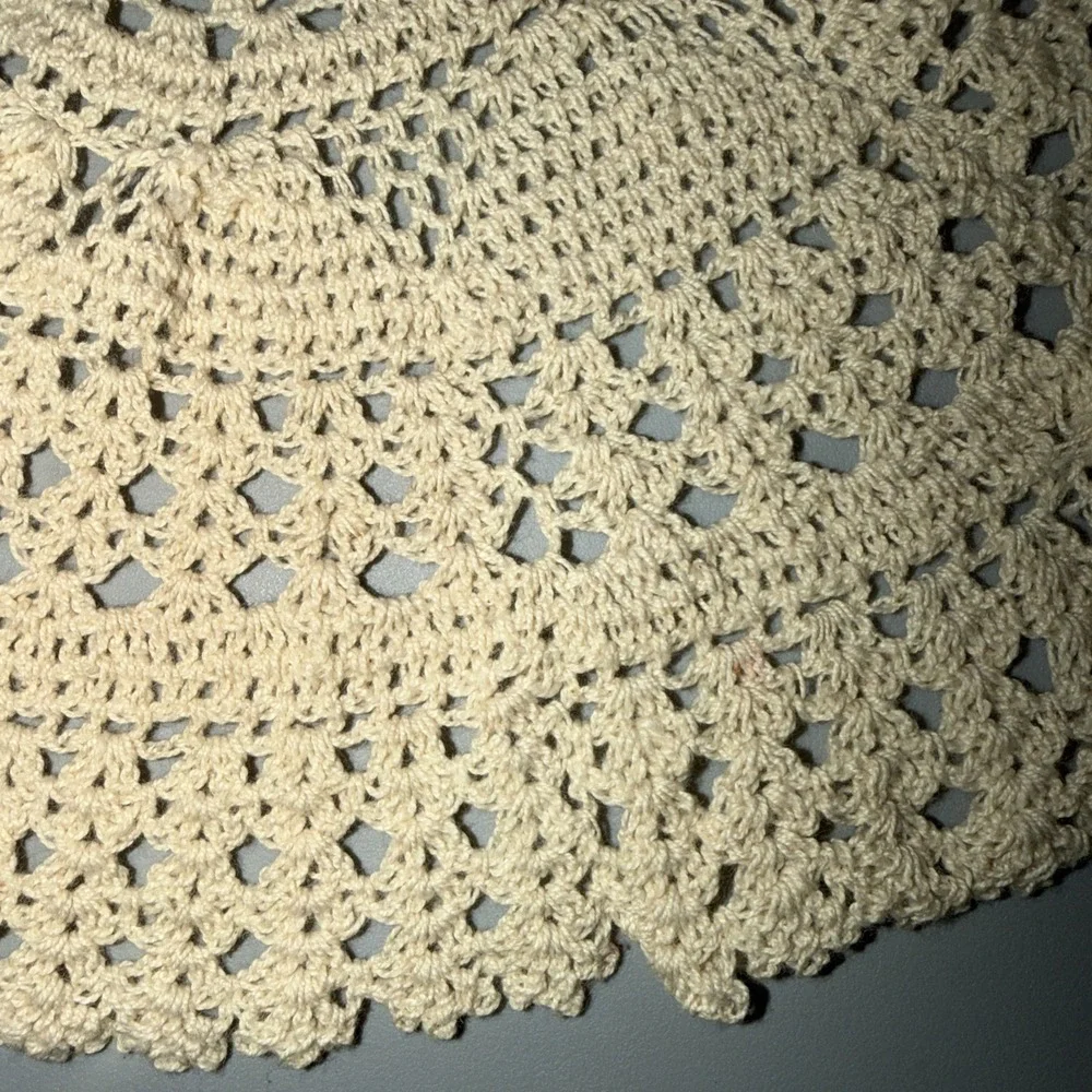 Vintage Hand Crochet Doily Ecru Cotton Lace Round 12/13 In Grandmacore Cottage